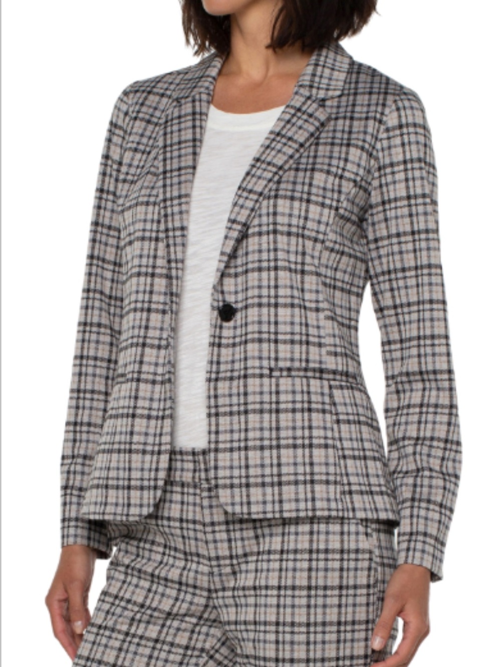 Liver pool Plaid Single-Button Blazer in Beige and Black and trouser Set